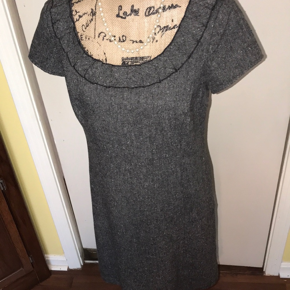 Black, white, and gray tweed dress